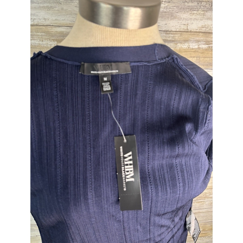 White House Black Market WHBM Womens M Snap Front Cardigan Sweater Stretchy Navy - Picture 8 of 8